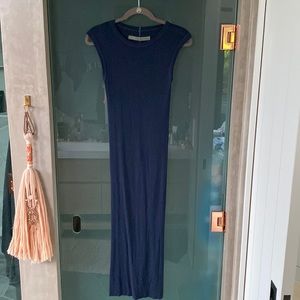 Enza Costa navy cap sleeve midi dress